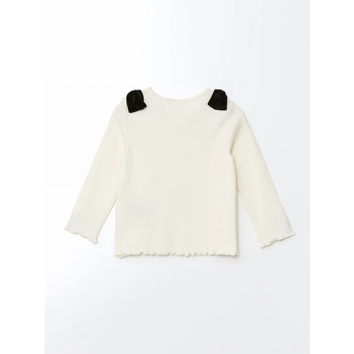 LCW Kids Ekru Bisiklet Yaka Kurdele Detaylı Kız Çocuk Bluz