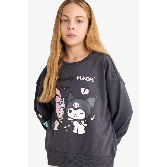 Defacto F1095A8AR220 Antrasit Kız Çocuk Kuromi Oversize Geniş Kalıp Bisiklet Yaka Sweatshirt