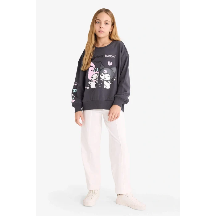 Defacto F1095A8AR220 Antrasit Kız Çocuk Kuromi Oversize Geniş Kalıp Bisiklet Yaka Sweatshirt