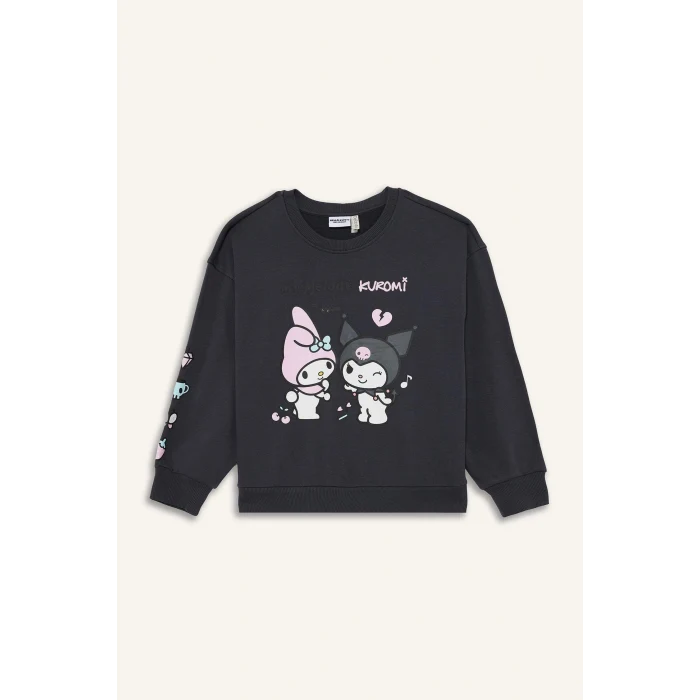 Defacto F1095A8AR220 Antrasit Kız Çocuk Kuromi Oversize Geniş Kalıp Bisiklet Yaka Sweatshirt