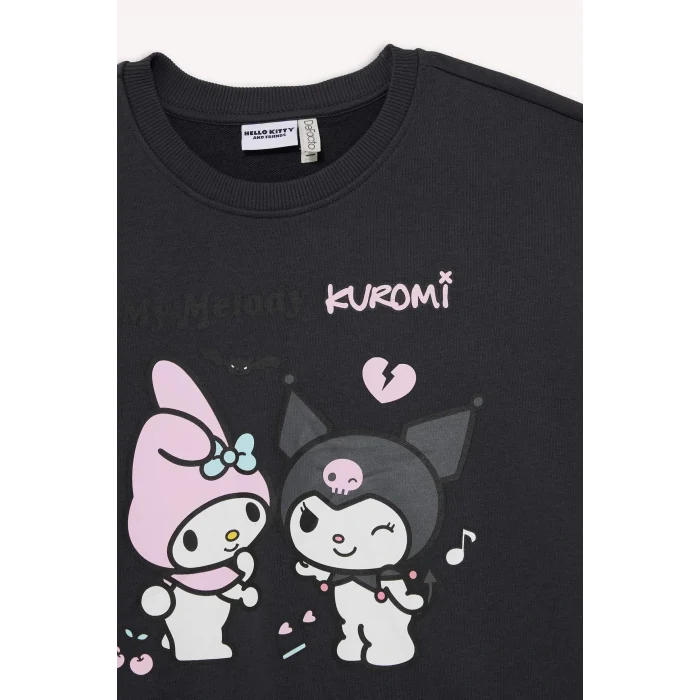 Defacto F1095A8AR220 Antrasit Kız Çocuk Kuromi Oversize Geniş Kalıp Bisiklet Yaka Sweatshirt