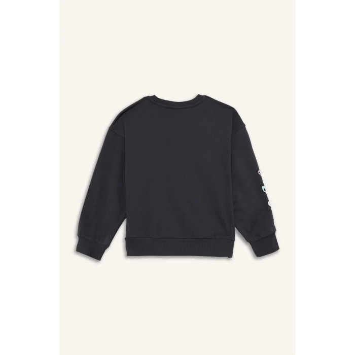 Defacto F1095A8AR220 Antrasit Kız Çocuk Kuromi Oversize Geniş Kalıp Bisiklet Yaka Sweatshirt