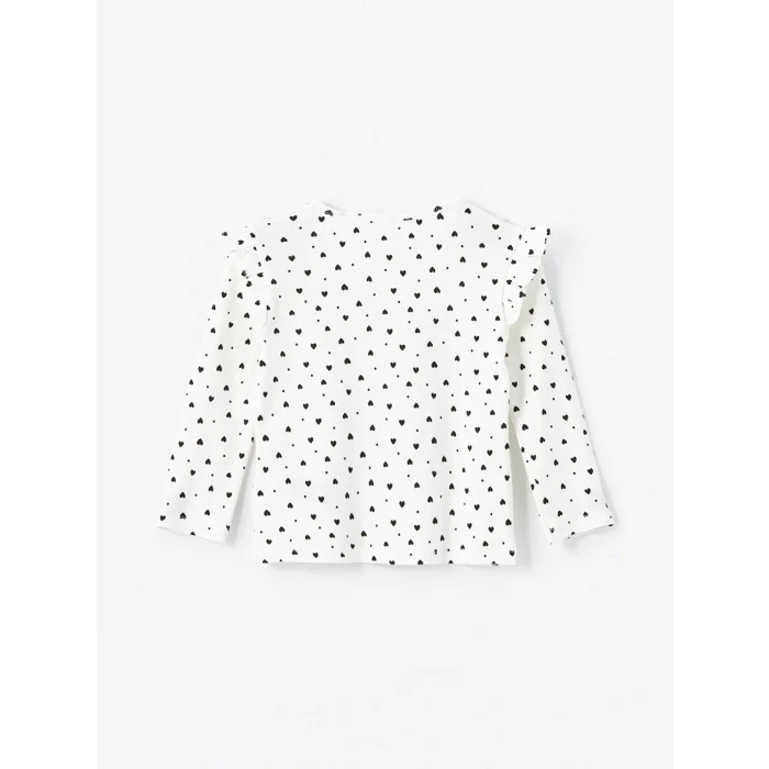 LCW Kids Ekru Bisiklet Yaka Uzun Kollu Baskılı Kız Çocuk Tişört