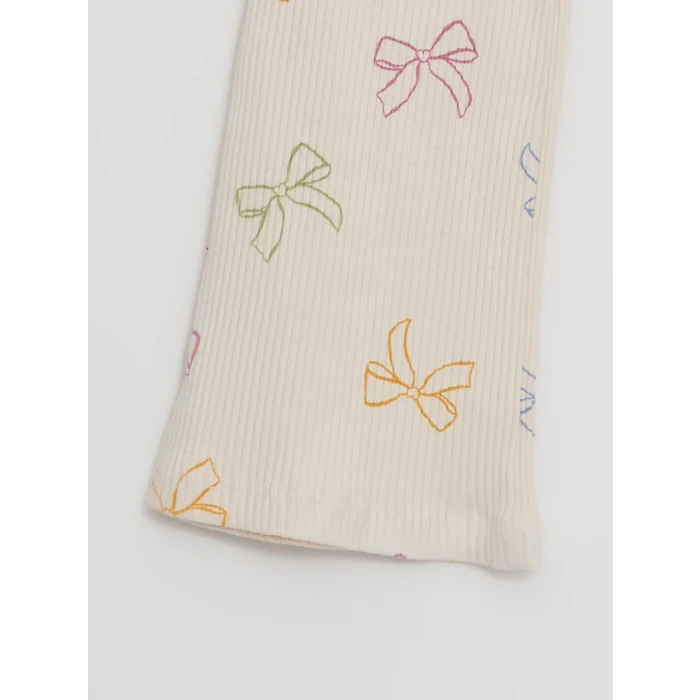 LCW Kids Ekru Beli Lastikli Baskılı ispanyol Paça Kız Çocuk Tayt