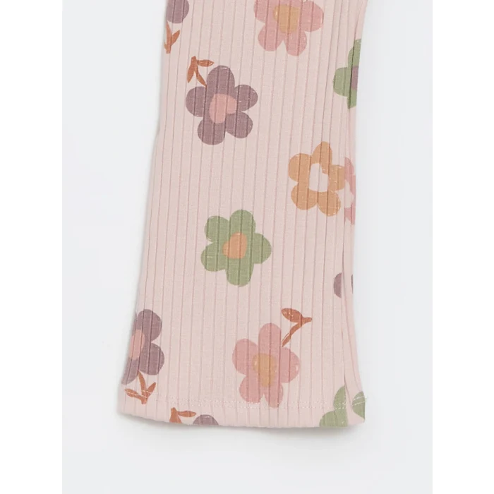 LCW Kids Ekru Beli Lastikli Çiçekli İspanyol Paça Kız Bebek Tayt