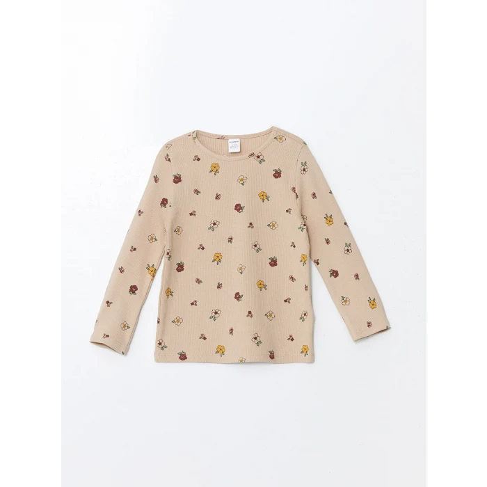 LCW Kids Ekru Bisiklet Yaka Çiçekli Kız Çocuk Tişört 2li