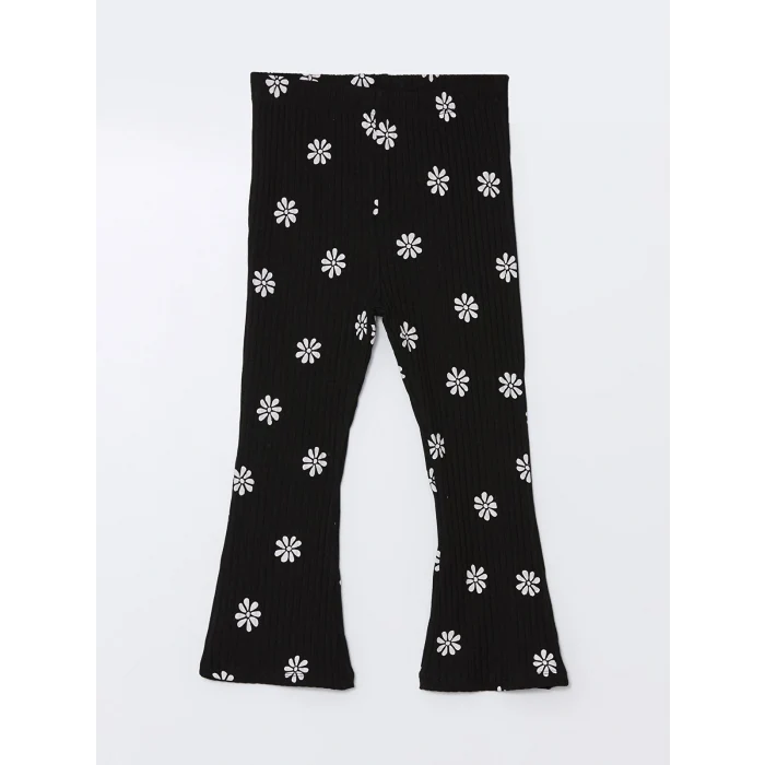 LCW Kids Siyah Beli Lastikli Çiçekli İspanyol Paça Kız Bebek Tayt