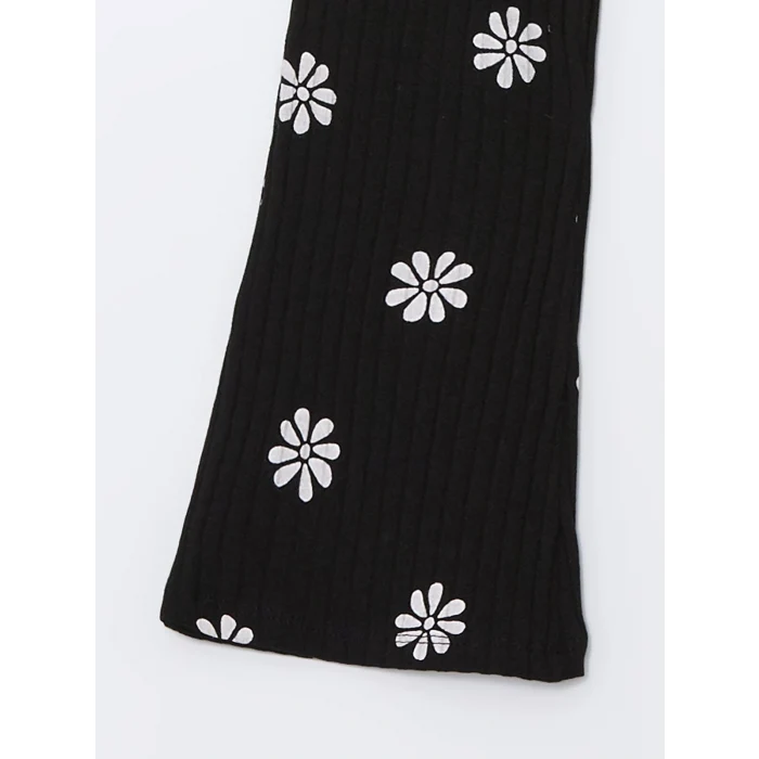 LCW Kids Siyah Beli Lastikli Çiçekli İspanyol Paça Kız Bebek Tayt