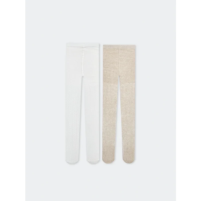 LCW baby Bej Basic Kız Bebek Külotlu Çorap 2li