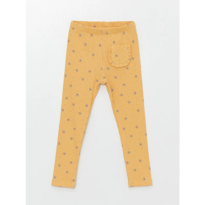 LCW Kids Sarı Beli Lastikli Çiçekli Kız Bebek Tayt