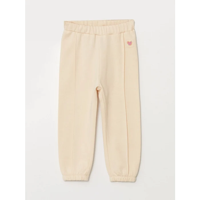 LCW Kids Ekru Beli Lastikli Kalın Kız Bebek Jogger Eşofman Altı