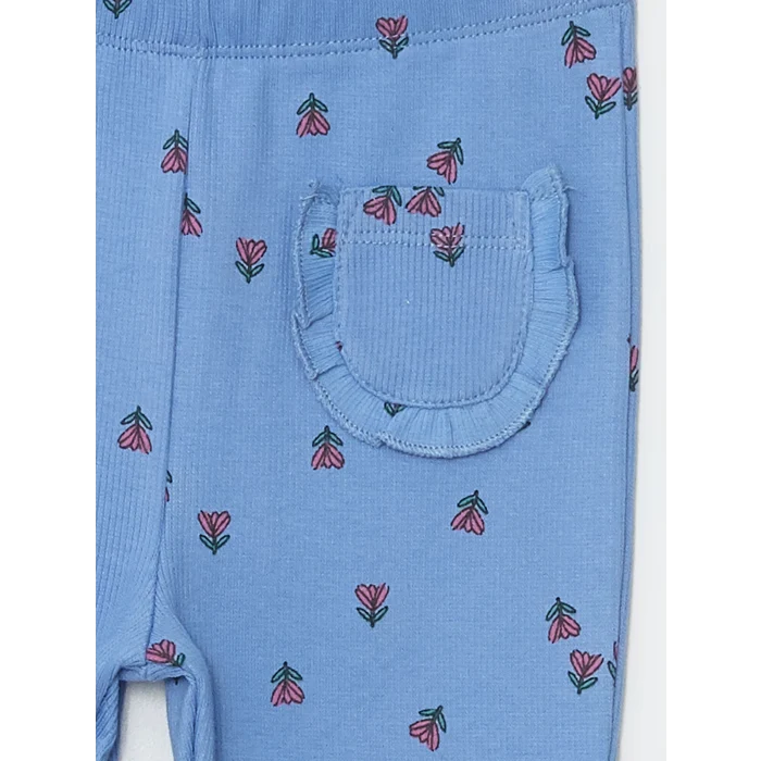 LCW Kids Mavi Beli Lastikli Çiçekli İspanyol Paça Kız Bebek Tayt