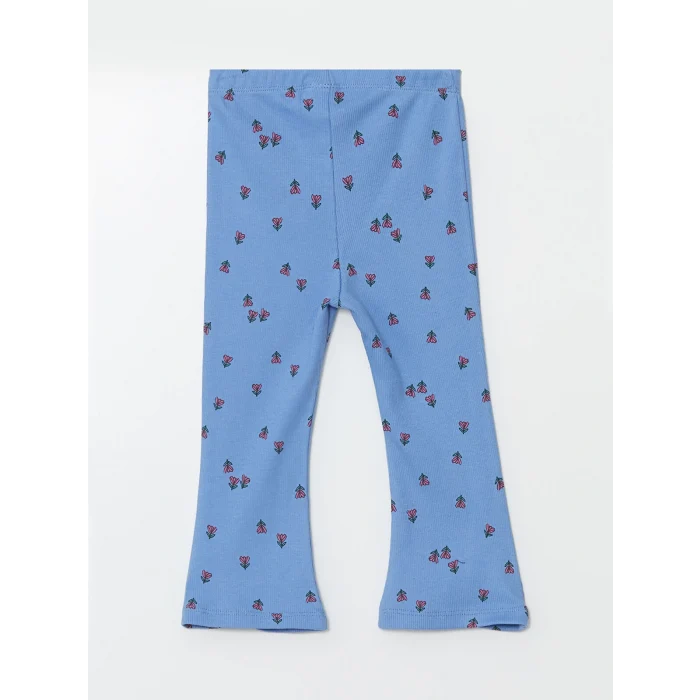 LCW Kids Mavi Beli Lastikli Çiçekli İspanyol Paça Kız Bebek Tayt