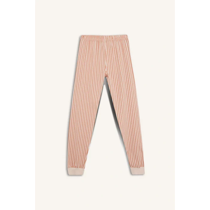 Defacto F6233A8PN70 Pembe Kız Çocuk Pijama Takımı Baskılı Uzun Kollu Üst Çizgili Uzun Alt