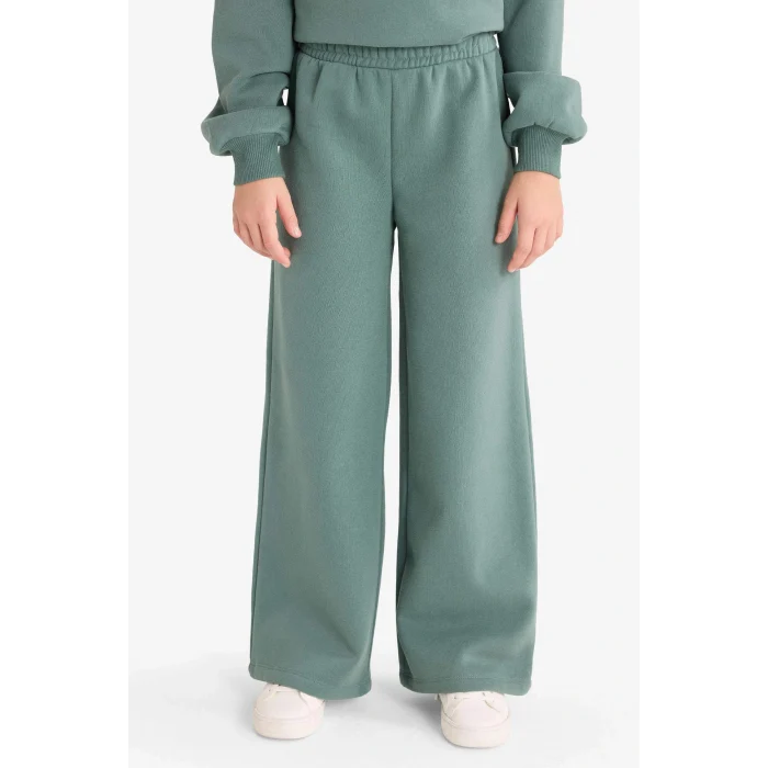 Defacto F8401A8GN758 Yeşil Kız Çocuk 2li Takım Baskılı Yarım Fermuarlı Sweatshirt Geniş Paça Eşofman Altı