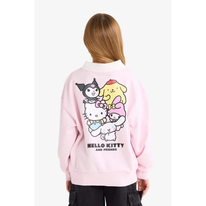 Defacto F3413A8PN648 Pembe Kız Çocuk Hello Kitty Oversize Geniş Kalıp Polo Yaka Sweatshirt