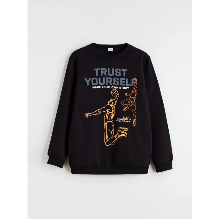 LCW Kids Siyah Bisiklet Yaka Baskılı Erkek Çocuk Eşofman Takım