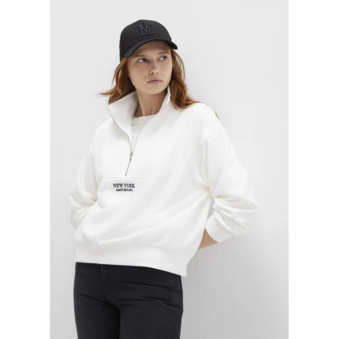 Mavi 1S10502-70057 Yarı Fermuarlı Sırt Baskılı Ekru Sweatshirt