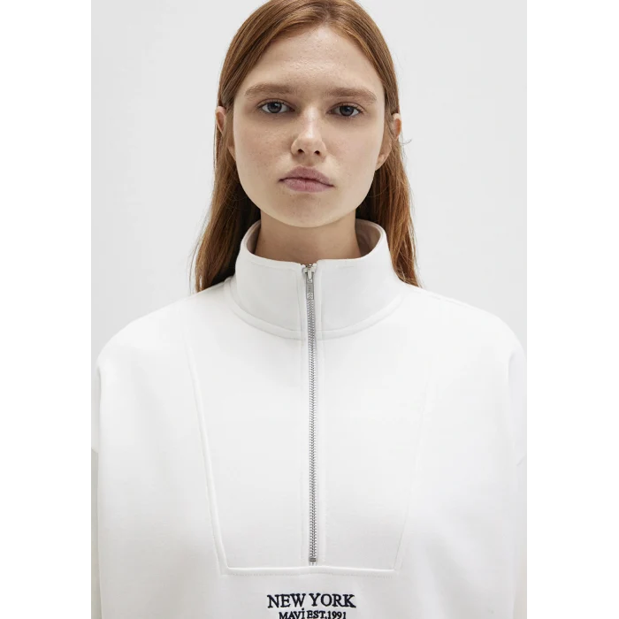 Mavi 1S10502-70057 Yarı Fermuarlı Sırt Baskılı Ekru Sweatshirt