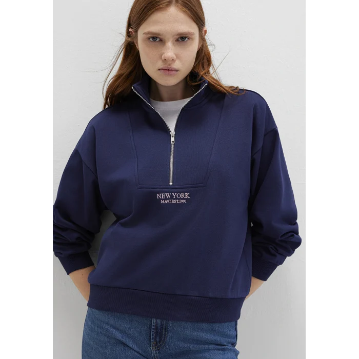 Mavi 1S10501-80729 Yarı Fermuarlı Sırt Baskılı Lacivert Sweatshirt