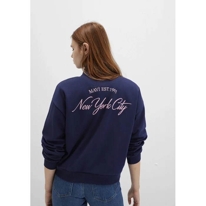 Mavi 1S10501-80729 Yarı Fermuarlı Sırt Baskılı Lacivert Sweatshirt