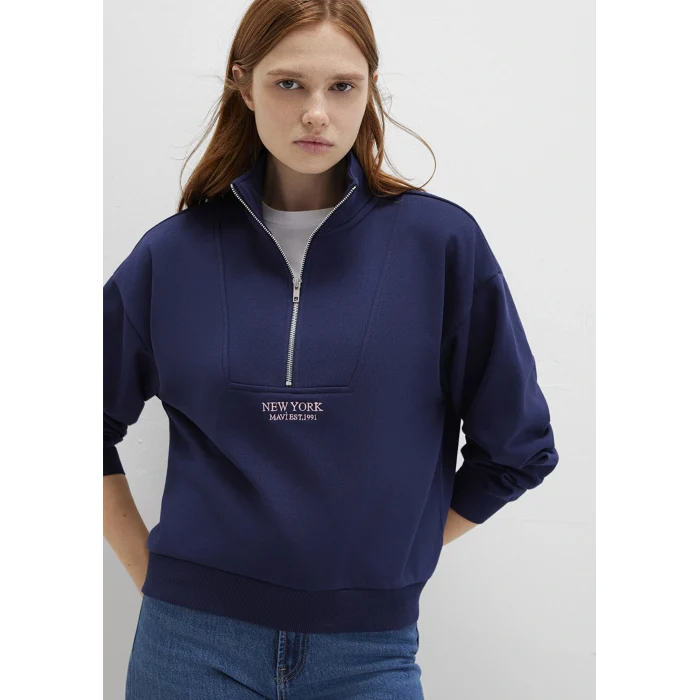 Mavi 1S10501-80729 Yarı Fermuarlı Sırt Baskılı Lacivert Sweatshirt