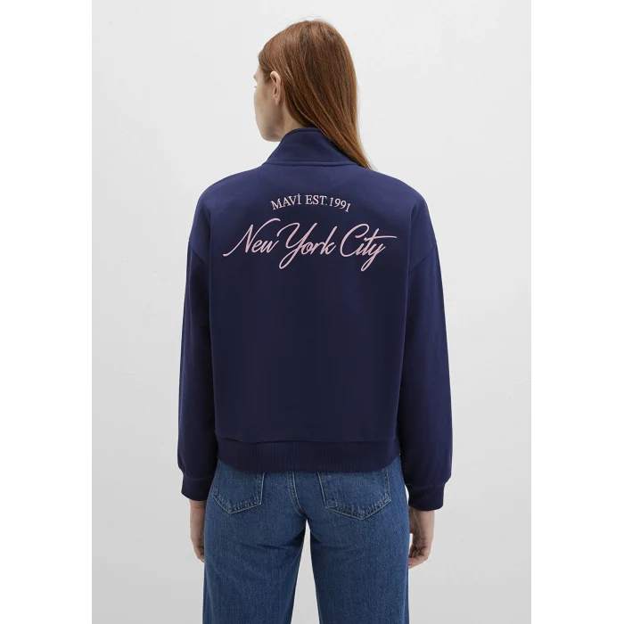 Mavi 1S10501-80729 Yarı Fermuarlı Sırt Baskılı Lacivert Sweatshirt