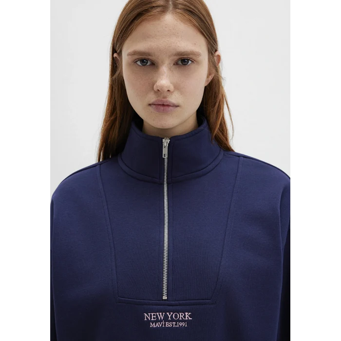 Mavi 1S10501-80729 Yarı Fermuarlı Sırt Baskılı Lacivert Sweatshirt