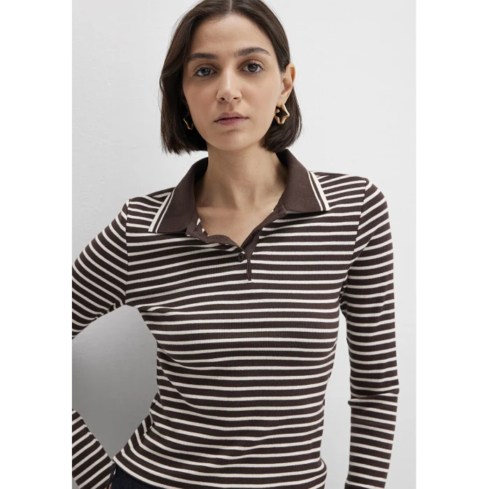 Mavi 1613836-91456 Çizgili Kahverengi Polo Tişört