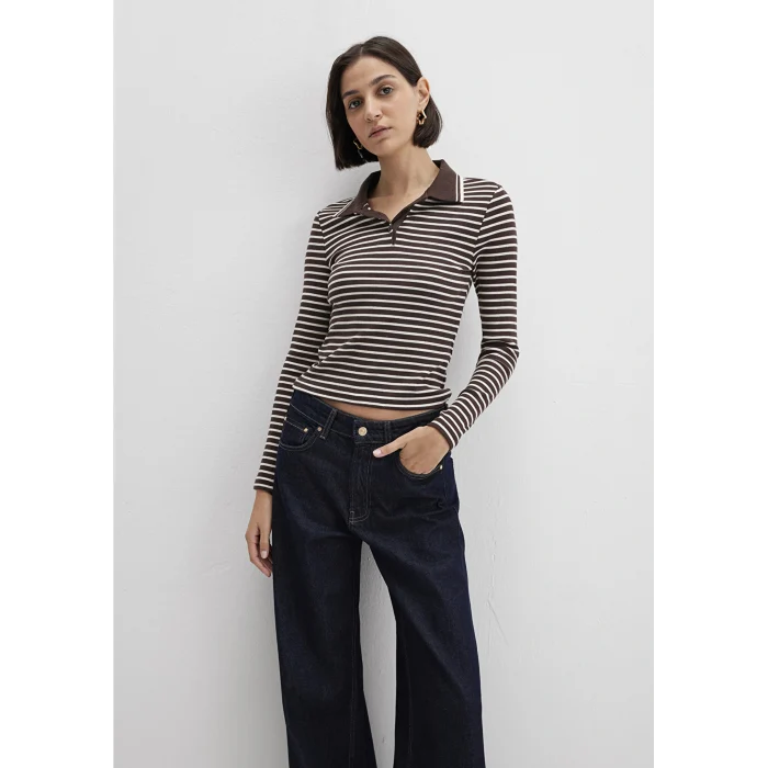 Mavi 1613836-91456 Çizgili Kahverengi Polo Tişört