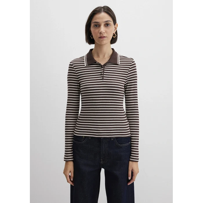 Mavi 1613836-91456 Çizgili Kahverengi Polo Tişört