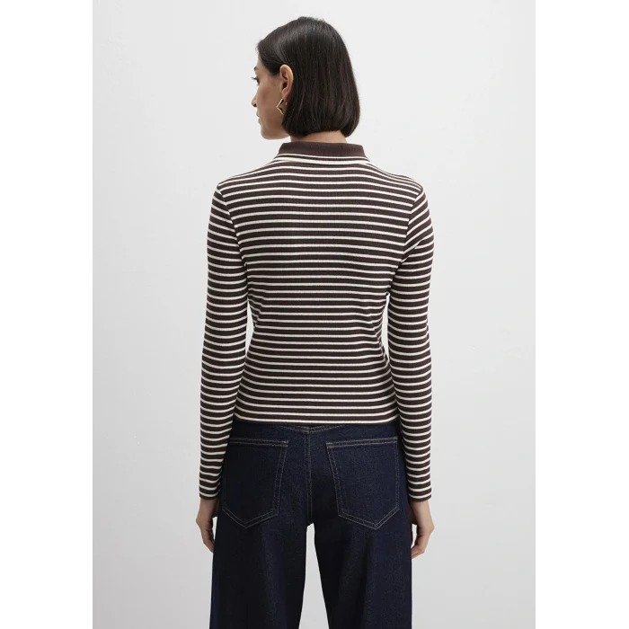 Mavi 1613836-91456 Çizgili Kahverengi Polo Tişört