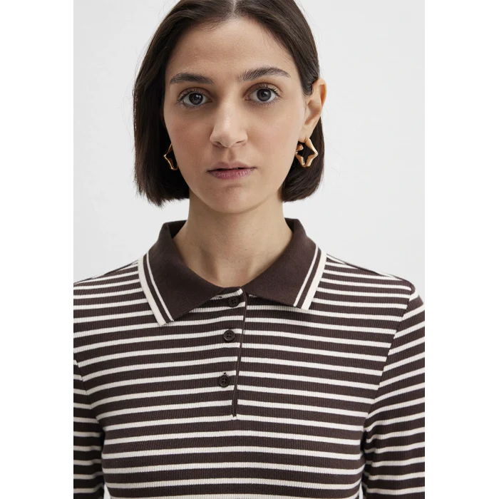 Mavi 1613836-91456 Çizgili Kahverengi Polo Tişört