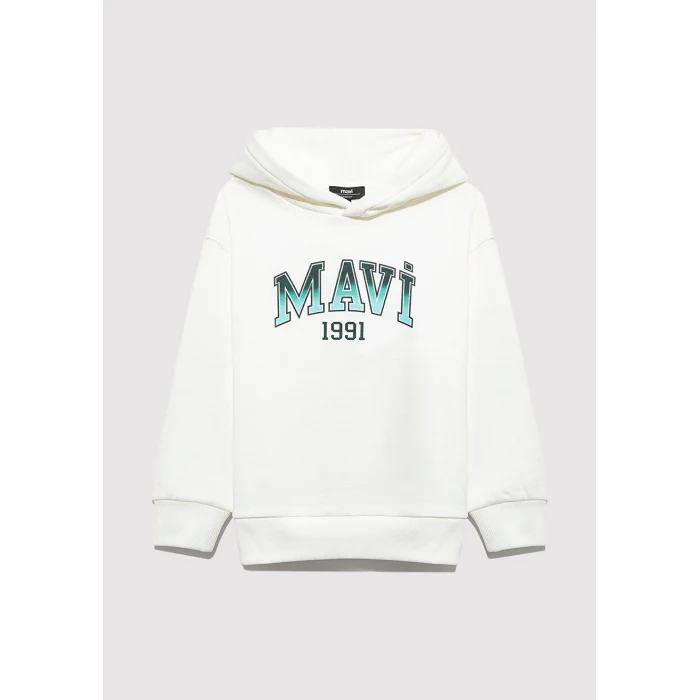 Mavi 6S10167-70057 Mavi Logo Kapüşonlu Ekru Sweatshirt