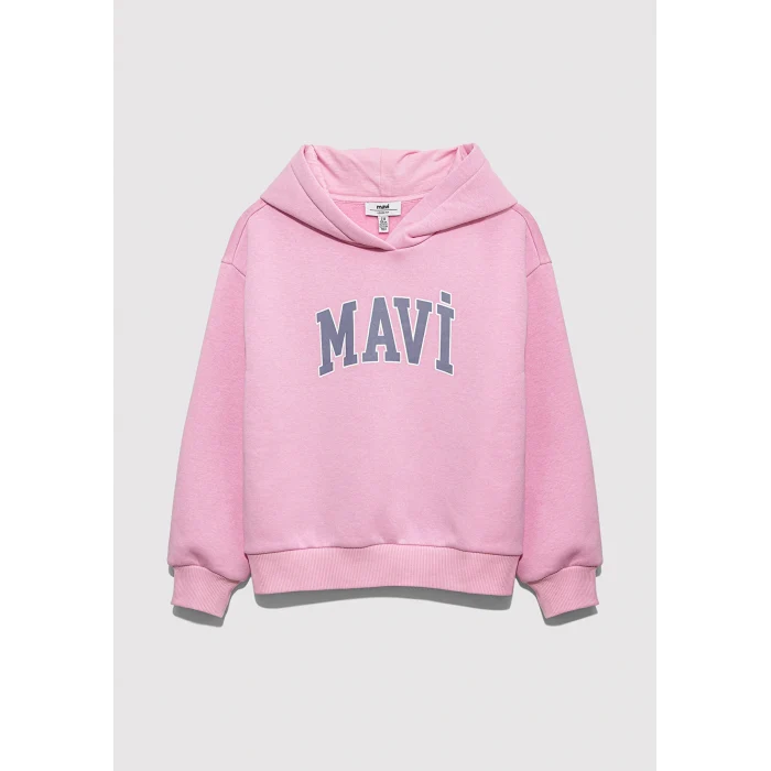Mavi 7610035-70973 Mavi Logo Baskılı Kapüşonlu Pembe Sweatshirt