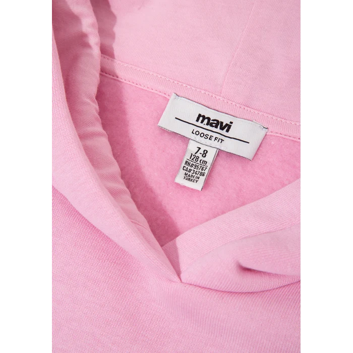 Mavi 7610035-70973 Mavi Logo Baskılı Kapüşonlu Pembe Sweatshirt