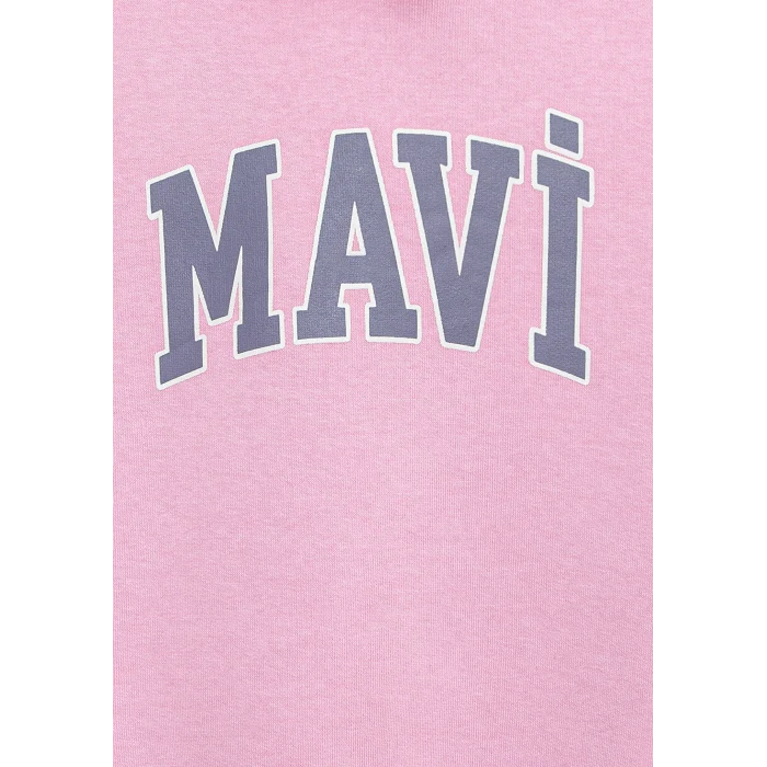 Mavi 7610035-70973 Mavi Logo Baskılı Kapüşonlu Pembe Sweatshirt