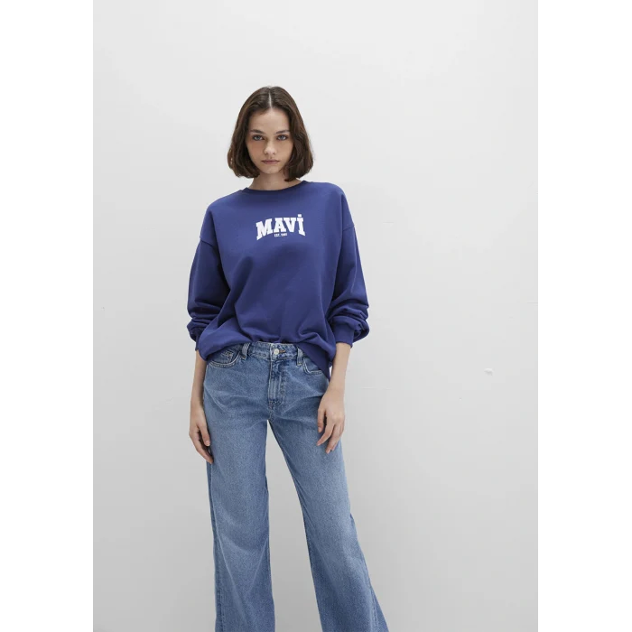 Mavi 1S10372-70498 Mavi Logo Baskılı Lacivert Sweatshirt