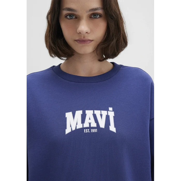 Mavi 1S10372-70498 Mavi Logo Baskılı Lacivert Sweatshirt