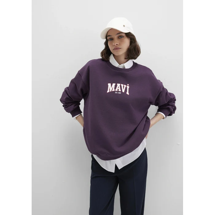 Mavi 1S10372-70635 Mavi Logo Baskılı Mor Sweatshirt