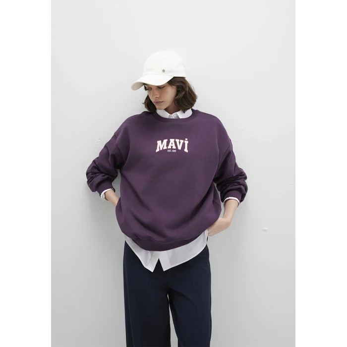 Mavi 1S10372-70635 Mavi Logo Baskılı Mor Sweatshirt