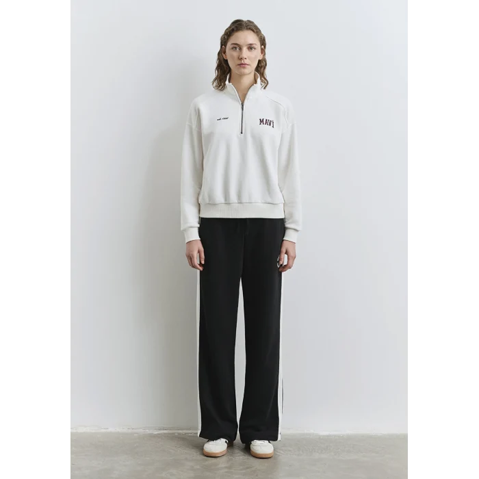 Mavi 1S10373-70057 Mavi Logo Baskılı Yarı Fermuarlı Ekru Sweatshirt