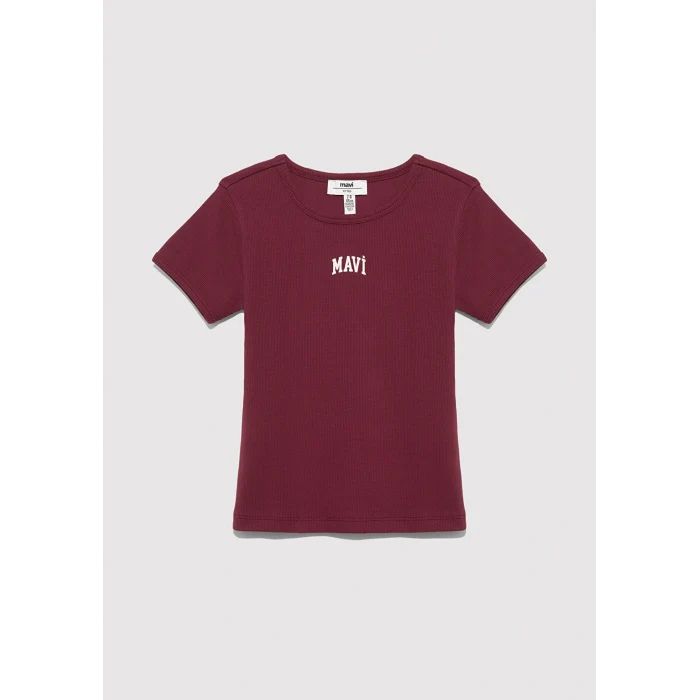 Mavi 7610350-70393 Mavi Logo Baskılı Bordo Tişört