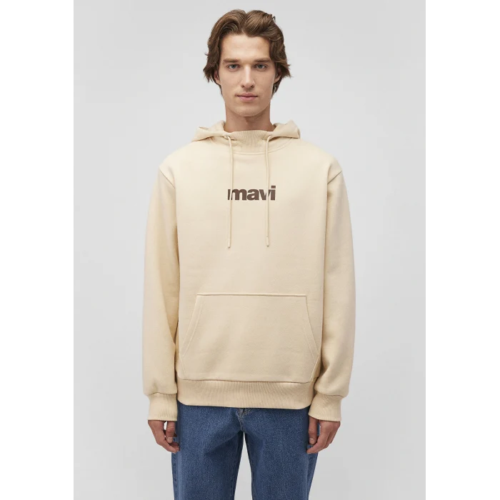 Mavi 0610960-70003 Mavi Logo Baskılı Kapüşonlu Bej Sweatshirt