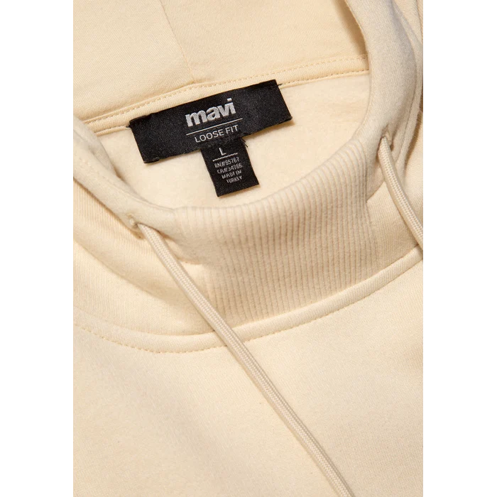 Mavi 0610960-70003 Mavi Logo Baskılı Kapüşonlu Bej Sweatshirt