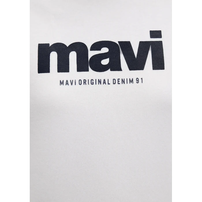 Mavi 168334-81964 Mavi Logo Baskılı Kapüşonlu Ekru Sweatshirt