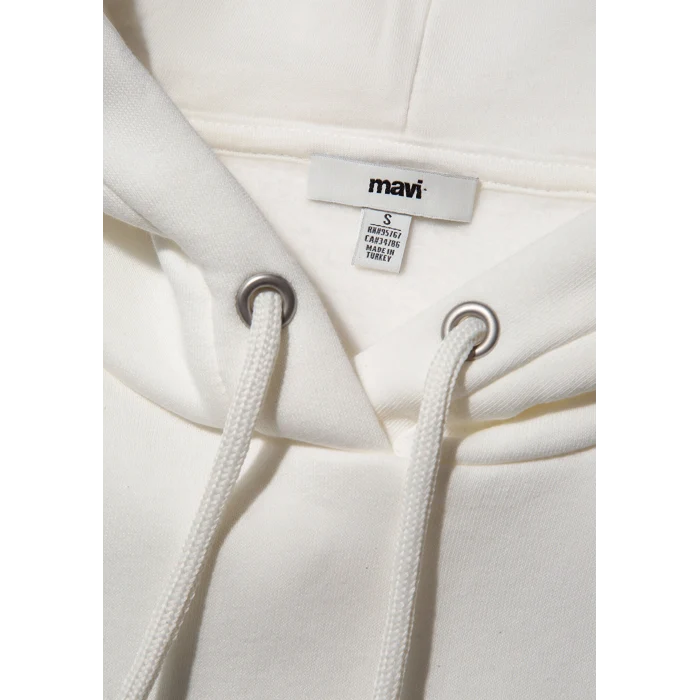 Mavi 168334-81964 Mavi Logo Baskılı Kapüşonlu Ekru Sweatshirt