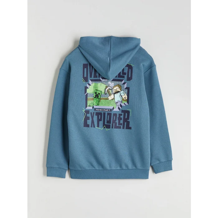 LCW Kids Mavi Kapüşonlu Minecraft Baskılı Erkek Çocuk Sweatshirt