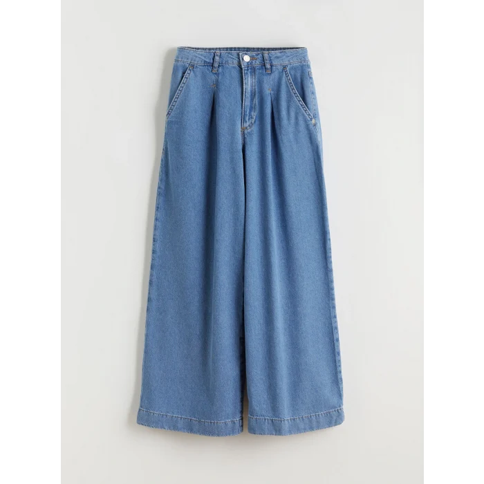 LCW Kids İndigo Wideleg Pileli Kız Çocuk Jean Pantolon