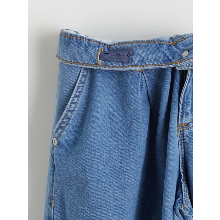 LCW Kids İndigo Wideleg Pileli Kız Çocuk Jean Pantolon